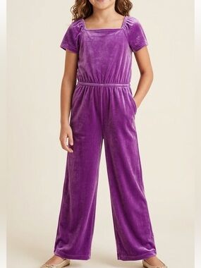 NWT Crewcuts by J.Crew Girls Size 8 Purple Stretch Velvet Wide Leg Jumpsuit⁠